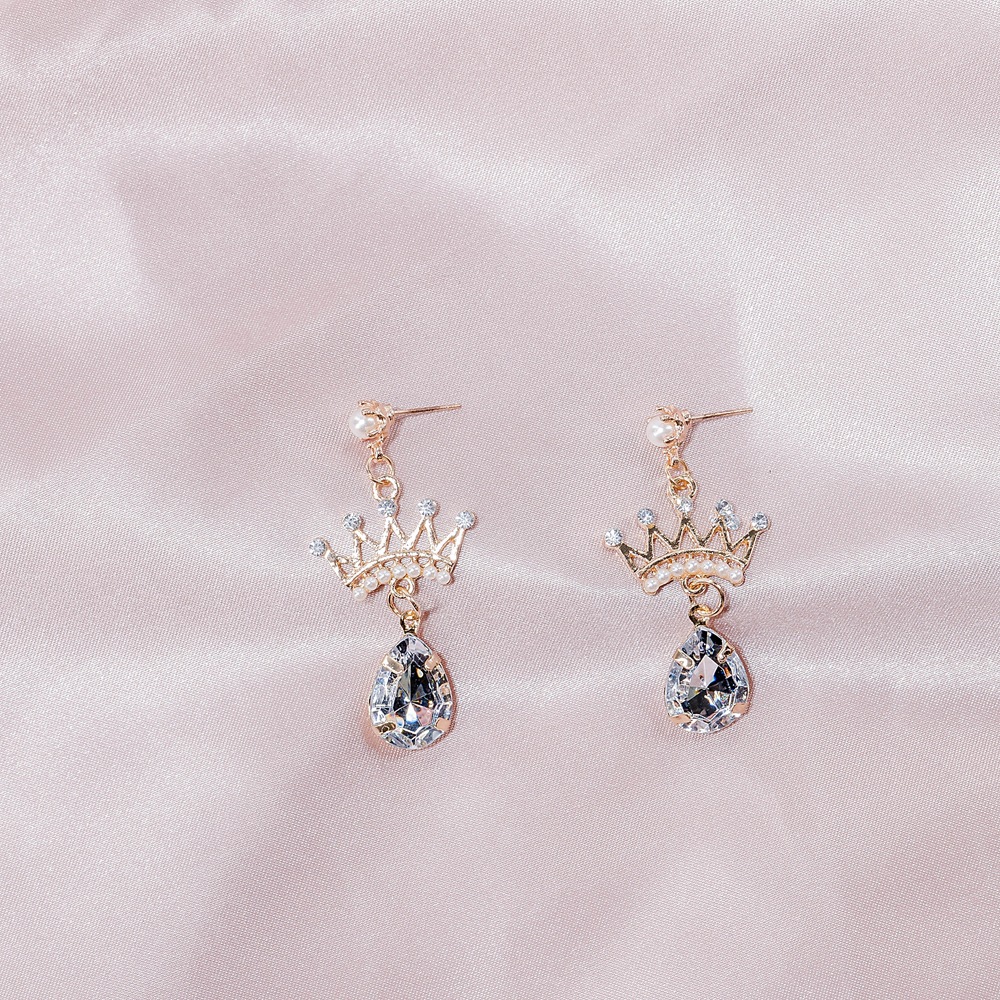 

Wholesale- and American new crown earrings ladies temperament fashion gold and silver gemstone earrings ladies decorations