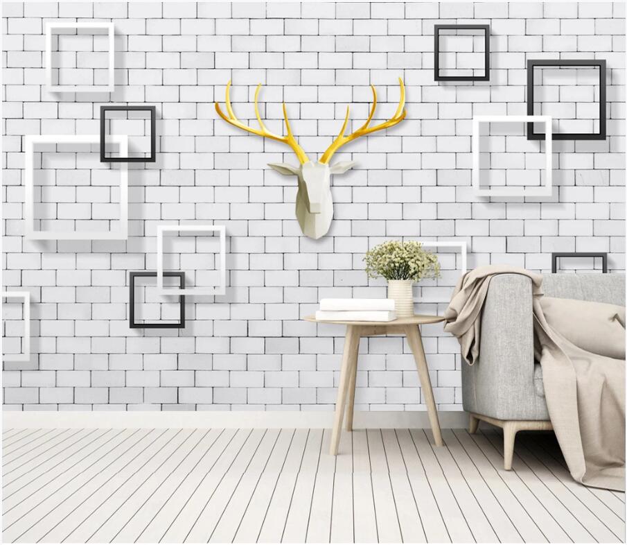 

custom photo 3d wallpaper Geometric deer head elk brick wall tv background living room home decor 3d wall murals wallpaper for walls 3 d, Non-woven