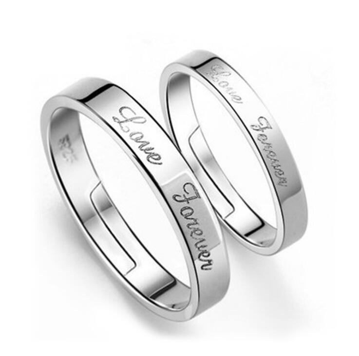 

2PCS/SET Valentine's Day Jewelry Forever Letter 925 Silver Couple Ring Fashion New Open Couple Ring
