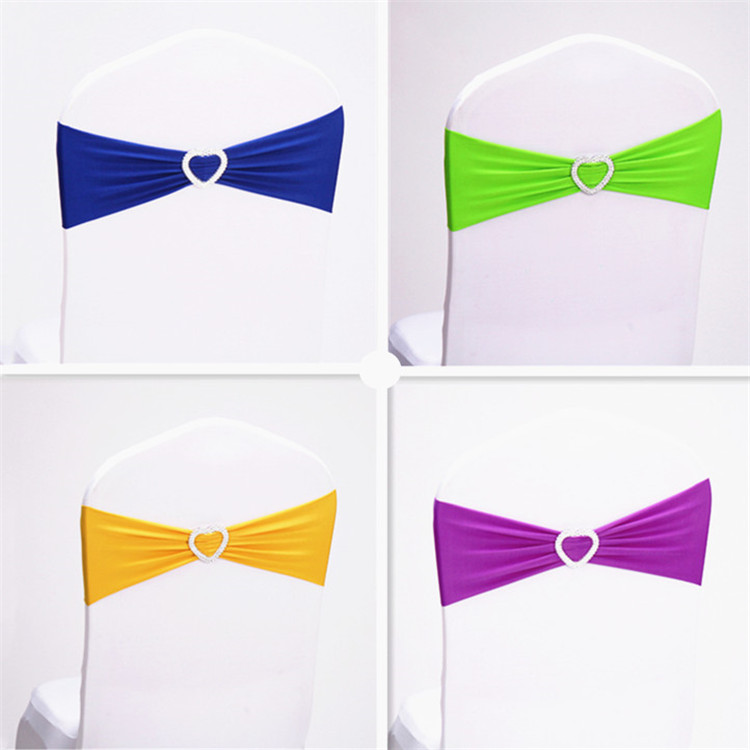 Stretch Spandex Sash Chair Band 15*35CM Pink Chair Sash with Buckle Heart Shape for Chair Decoration-image-411106338
