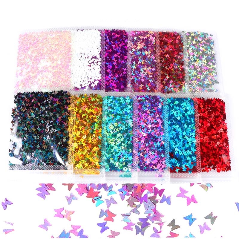 

Holographic Butterfly Sparkly Nail Art Sequins Mirror Glitter Paillette Flakes 3D Silver Gold Slices Polish Manicure Accessories