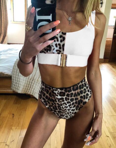 

Top fashion Women' split swimwear sexy hot gold belt bikini set high waist leopard print panel flash fabric ladies yakuda flexible stylish
