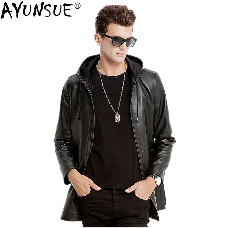 

AYUNSUE Winter Jacket Men Genuine Sheepskin Leather Jacket Men Clothes 2019 Autumn Plus Size Coat Jaqueta De Couro M6660 MY791, Black
