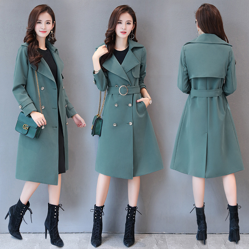 

The new 2020 fertilizer plus-size spring female coat fat mm long show thin trench coat in women's clothing wholesale, Black