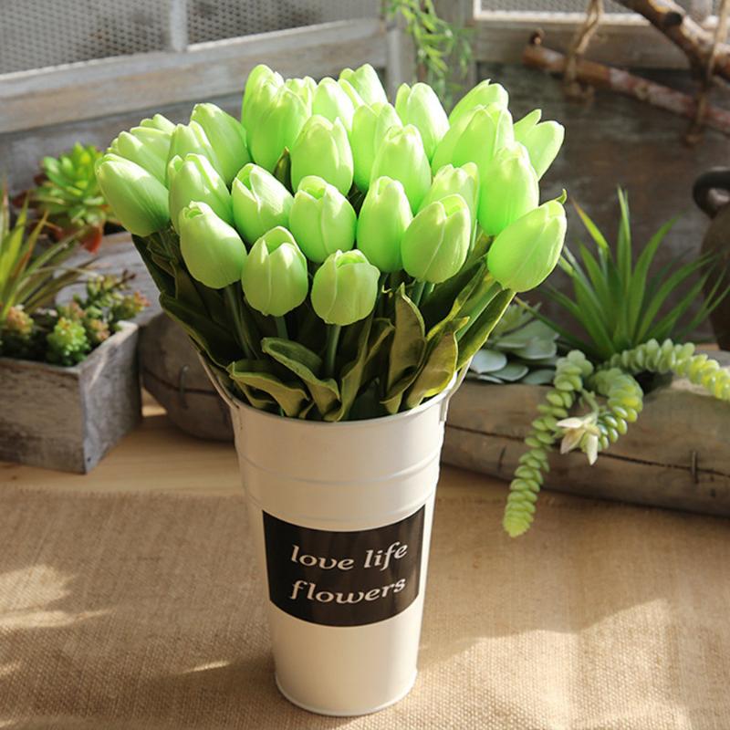 

Artificial Fake Flowers Tulip Bouquet Floral Wedding Bouquet Party Home Decor Fake Flowers Festival Supplies Home Decor, Green