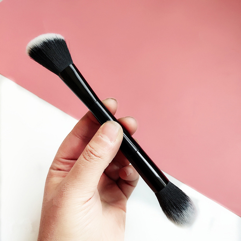 

Kseries Black Dual-End Light Makeup Brush Angled + Powder Blending Brush Contour Bronzer Highlighter Beauty Tool #10 3D Shape 2sides Double