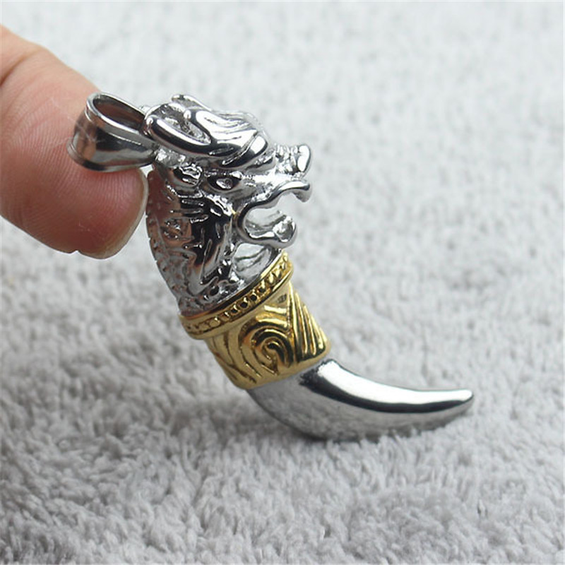 

Men's 316L Stainless Steel Silver Gold Dragon Tooth Pendant