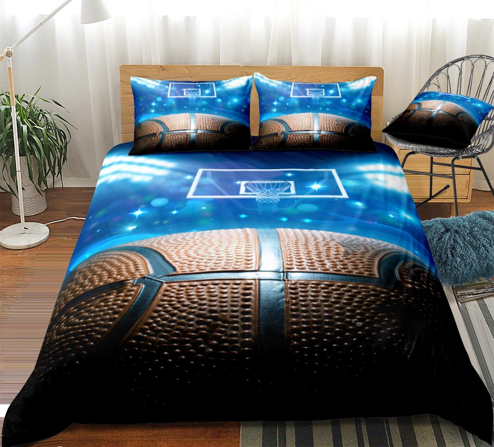 

3D Sports Basketball Court Bedding Set for Boys Teens 3 Pieces Blue Sports Duvet Cover Set Basketball Quilt Cover Queen Dropship, 01