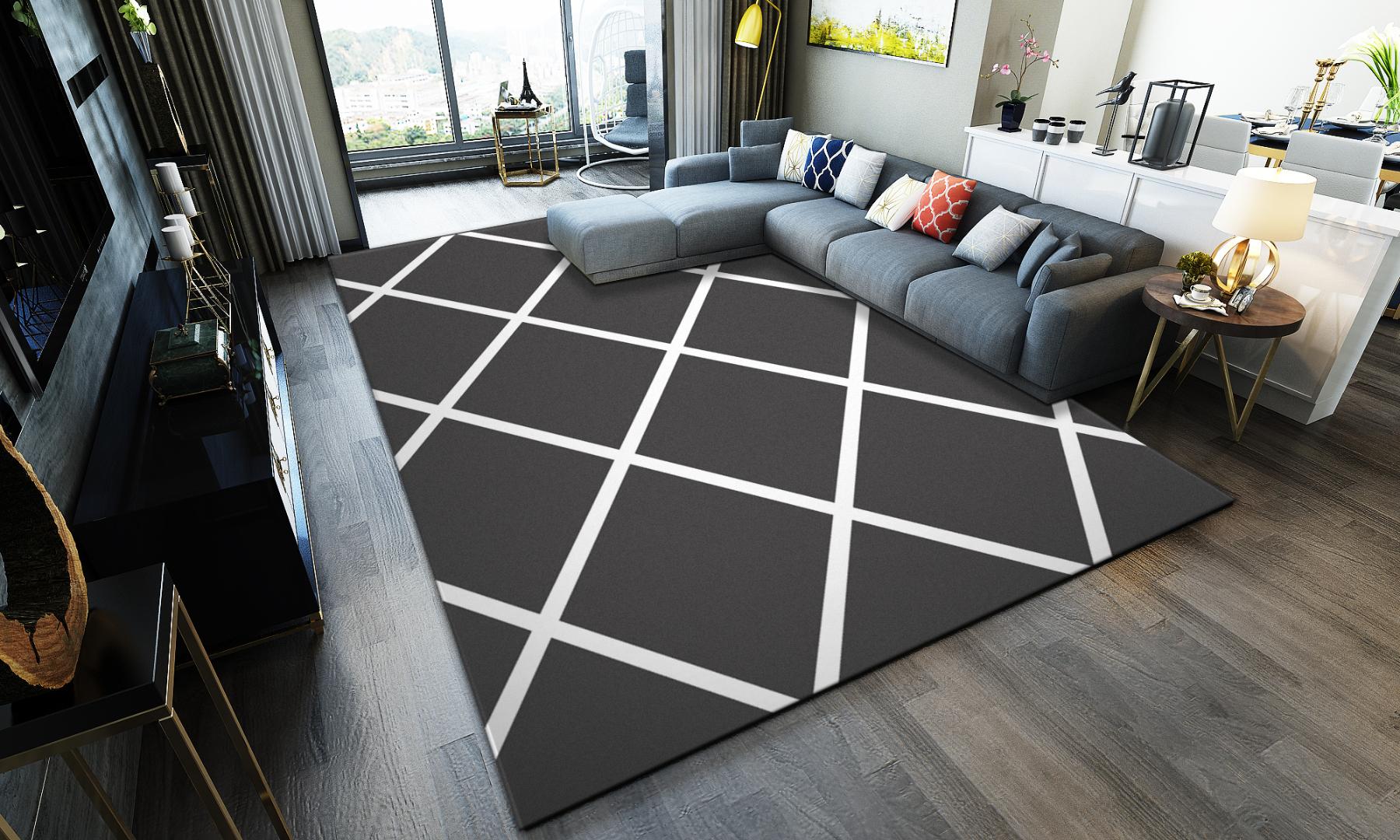 

Nordic Simple Geometric Pattern Rugs Carpets For Living Room Bedroom Area Rugs Gray White Sofa Table Chair Anti-Slip Floor Mats, 06