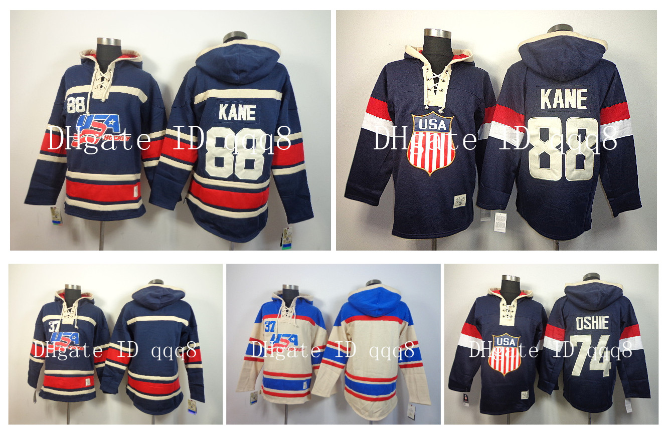 

Team USA Hoodie Jerseys #88 Patrick Kane #74 T. J. Oshie TJ Oshie blue Pullover Sweatshirts Sport Winter Jacket, As pic