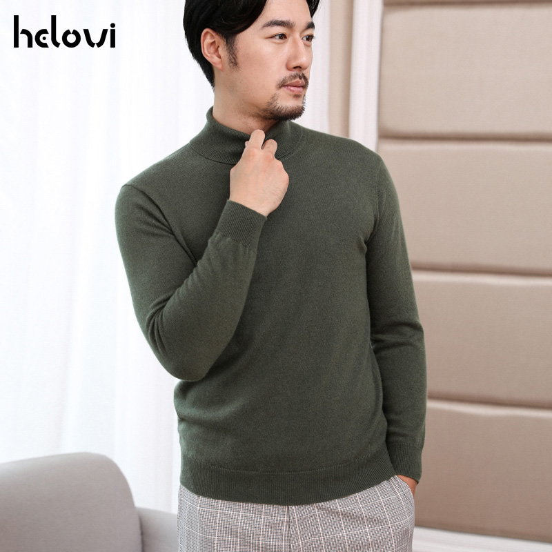 

Helovi 2019 New Winter Men' Sweater 100% cashmere knit men casual loose pullover sweater large size solid color retail, Black