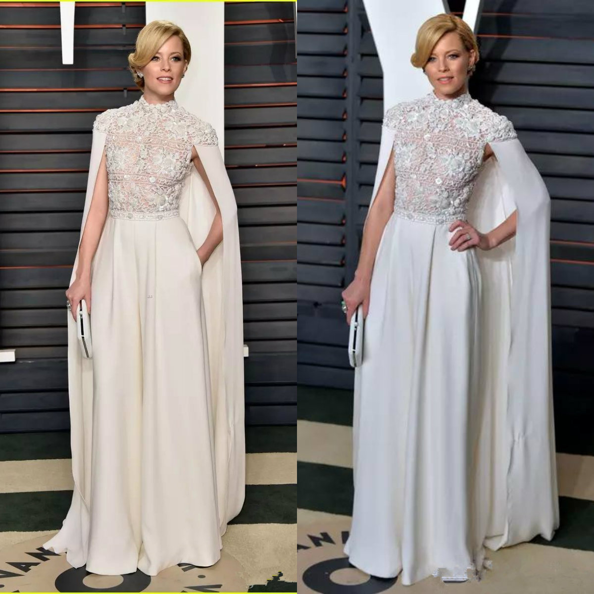 

Jewel Floor Length Lace Evening Jumpsuit With Wrap 2020 Custom Made Prom Dress Elegant Vintage Red Carpet Dress, Ivory