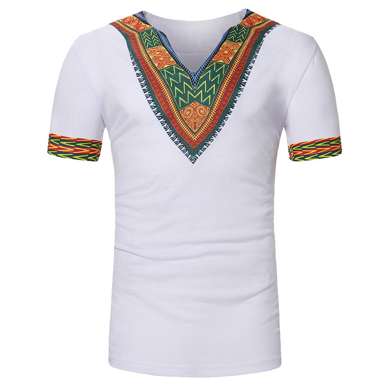 

Pattern Print Men T-shirt Summer African Style Vintage Tee&Tops V Neck Short Sleeve Tee Shirts Homme Casual Tee, Black