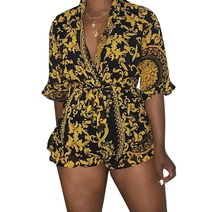 

Women Designer Jumpsuits Women Summer Sexy Jumpsuits Fashion Printed Rompers Womens Brand Short Sleeve Jumpsuits Ladies Clothing Wholesale, Black