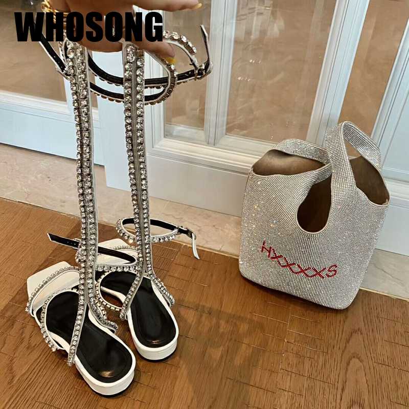 

Women Sandals Woman Shoes Rhinestone Square Heels Ladies Gladiator Sandals Female Black Sandal Pu Leather Zapatos De Mujer