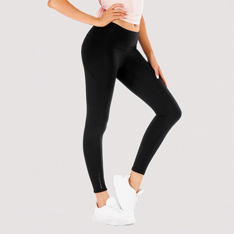 

Women Yoga Pants Pockets sportswear Full Leggings Exercise & Fitness Wear Girls Running High Waist pants, Black