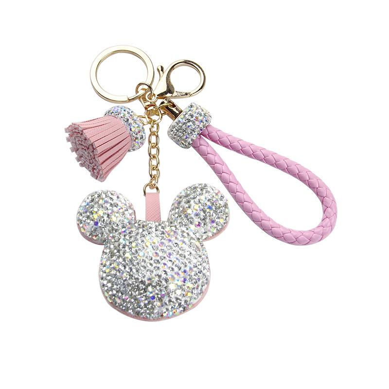 

Women Rhinestone Key Chain Korea Cute Bling Mouse Keychain Pendant Female Car Key Ring Tassel Hanging Bag Charm Pendant Gift for Girls