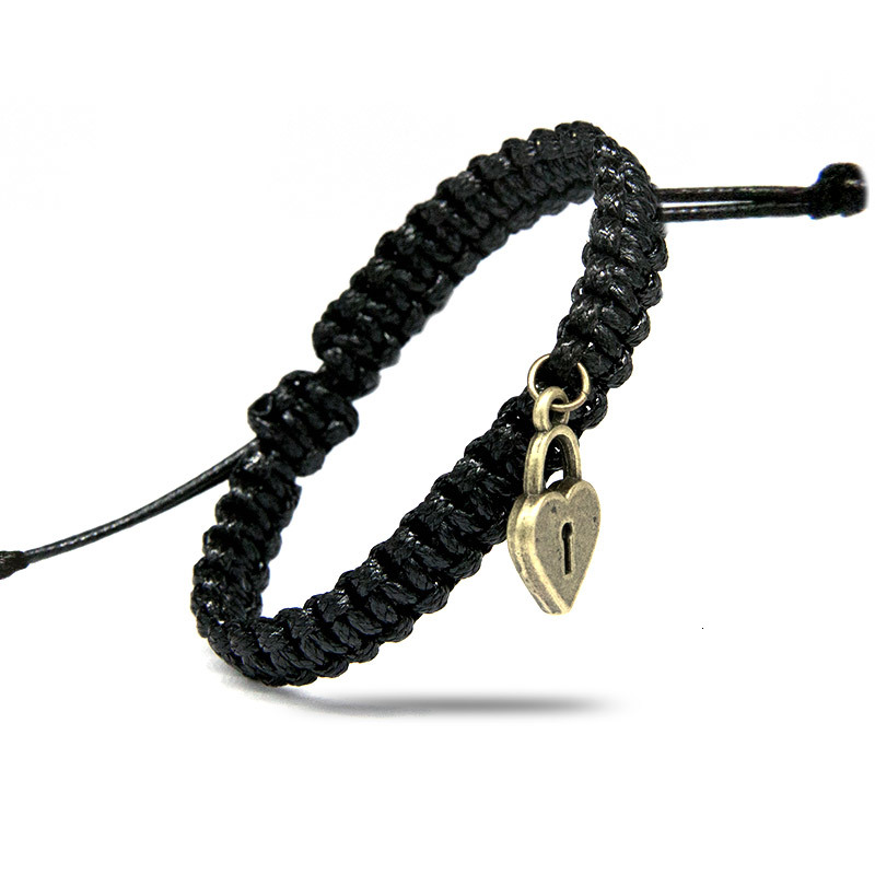 

Black White Red Charm Bracelets For Women With Classical Antique Bronze Lock Key Rope Chain Adjust Size Lovers Jewelry Gifts