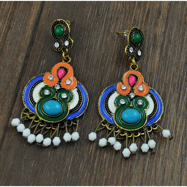 

E1647 ethnic style paint craft earrings classical Bohemian tassel earring