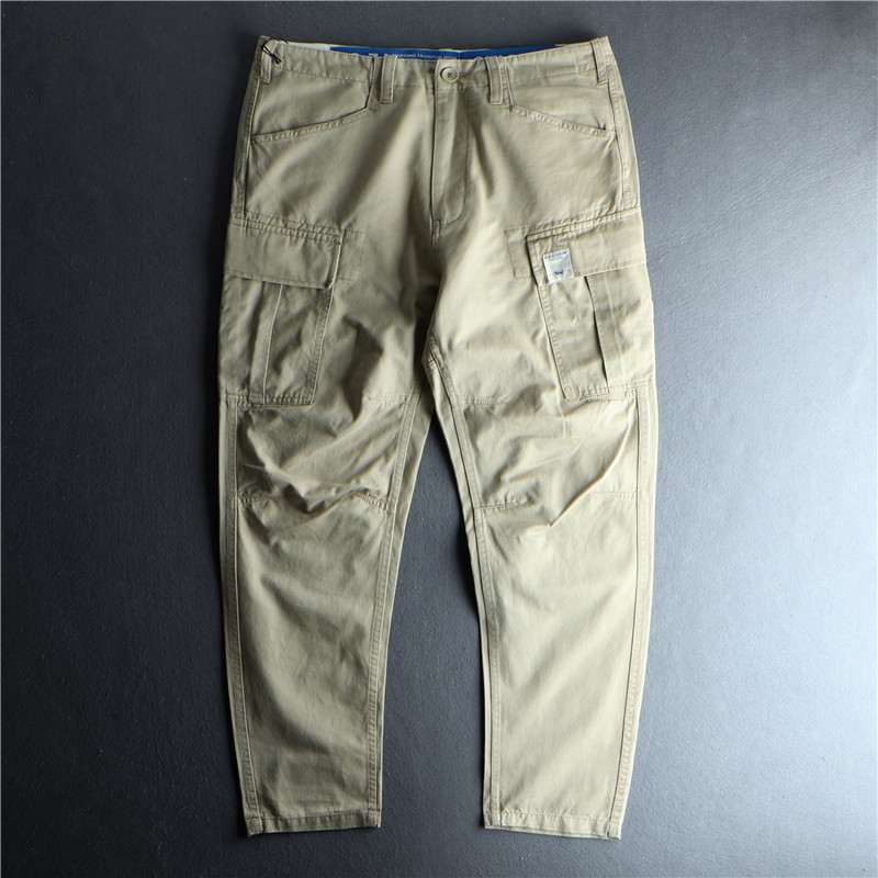 

Men's Overalls 100% Cotton Multi-pocket Overalls Khaki Cotton Retro Casual Pants Loose Old Pants