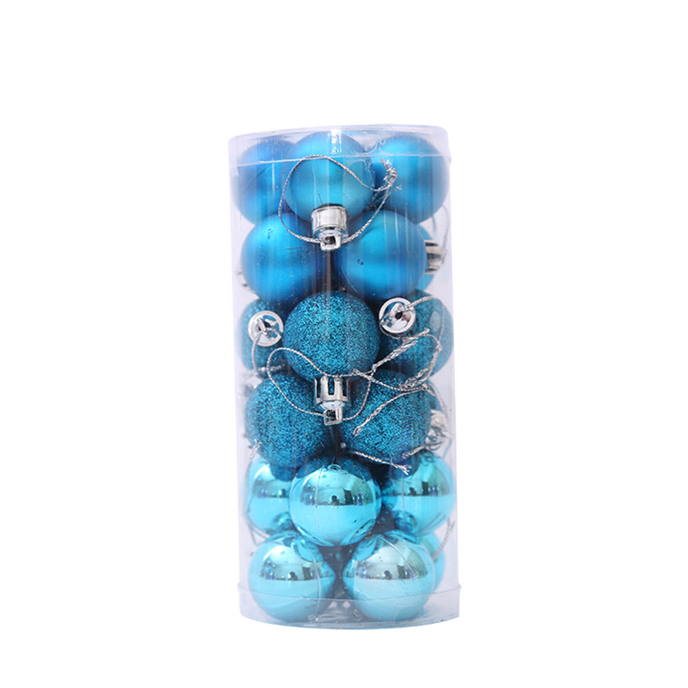 

1Box(24Pcs) Multi Usage Christmas Balls With String Practical Plastic Ball Ornaments Shatterproof Xmas Tree Balls Lake Blue Blue
