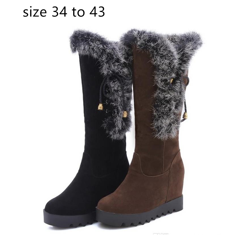 

mid calf wedge fur boots winter keep warm designer bootie luxury designer women boots brown black size 34 to 42 43, Black come with box