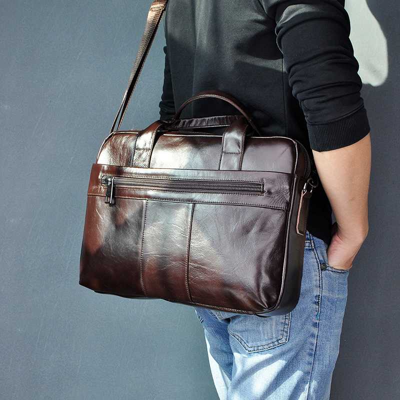 

Genuine Leather Fashion Design Men Coffee Briefcase Business 15" Computer Laptop Case Attache Messenger Bag Portfolio 9022-b, Black