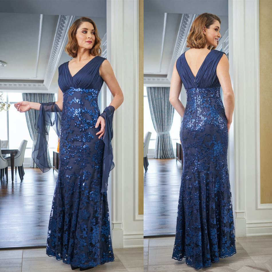 

Fashion Mother of the Bride Dresses V Neck Sleeveless Lace Appliques Sequins Evening Gowns Custom Made Floor Length Wedding Guest Dress