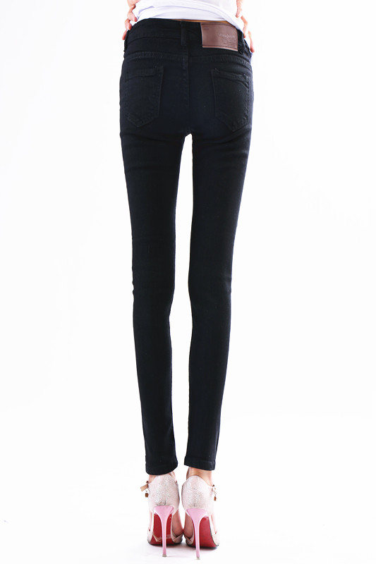 

Fashion Women 2019 Autumn Streetwear High Waist Elastic Skinny Jeans Slim Fit Washed Denim Long Pencil Pants Trousers, Black