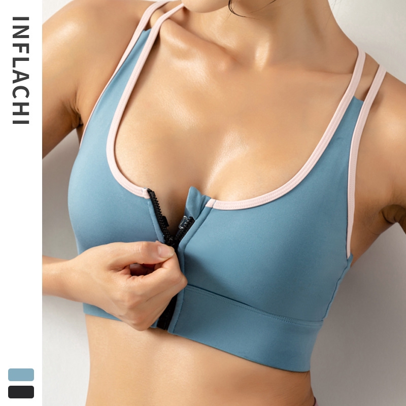 

Sports underwear women push up bra stereotyped yoga beauty back gym zip-up bra vest anti-seismic, Black
