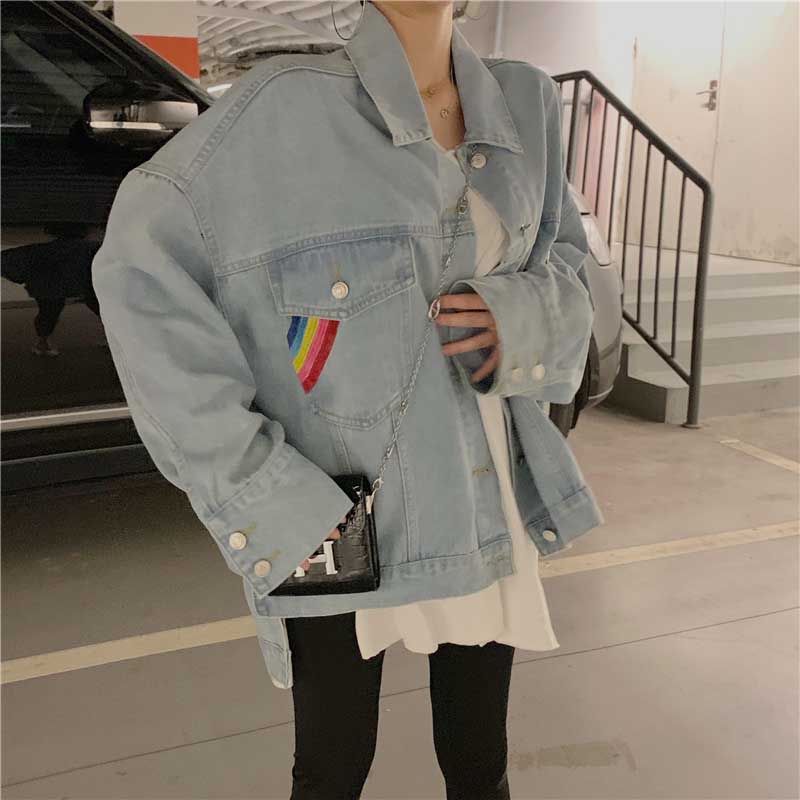 

Cowboy Short Coat Korean Version Girls Lady Loose Spring Fall Jacket Fashion Lace-up Diamond Slim Jeans Top Womens Denim Coats, Blue