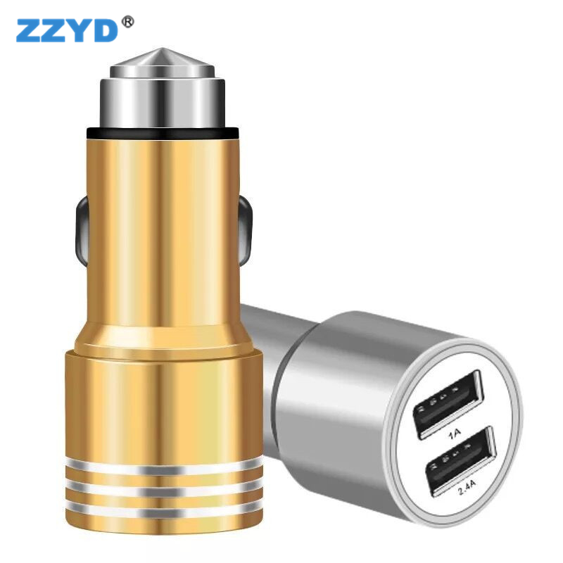 

ZZYD High Quality Car Charger Dual USB Port 1A 2.4A Output Charger Aluminium Alloy Mini Portable Car Charger For IP Samsung