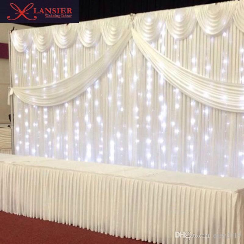 

White wedding backdrops with swag and light ready made wedding backdrops curtain event party decoration 3x6 meter