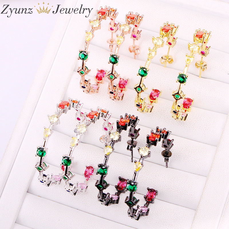 

5Pairs, 2019 Stud Earrings Rainbow Delicate Stud Earring Multi CZ Zircon Stone Circle Earrings Girl Women Jewelry