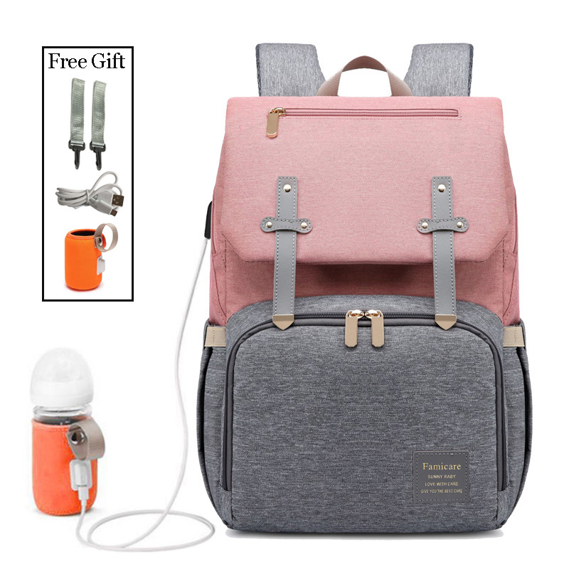 

New Mummy Diaper Bag Baby Stroller Bag USB Charging Waterproof Oxford Women Handbag Maternity Nursing Nappy backpack Travel Bags, Orange