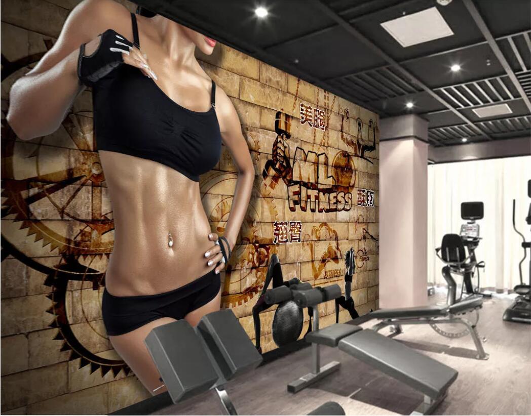

3d room wallpaper cloth custom photo mural HD vintage brick wall beautiful girl gym tooling wall Wall-paper large wallpaper for walls 3 d, Non-woven fabric