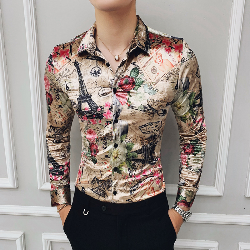 

Winter Shirts Mens Velvet Luxury Shirts Mens Gold Printed Camisas Hombre Slim Fit Royal Baroque Mens Clothing Club Party Dress LY191203, A280a-c129