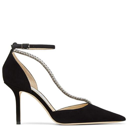 

Moraima Snc Sexy Rhinestones Decorations High heel Sandal Woman Pointed Toe Ankle Strap Party Wedding Heels Black