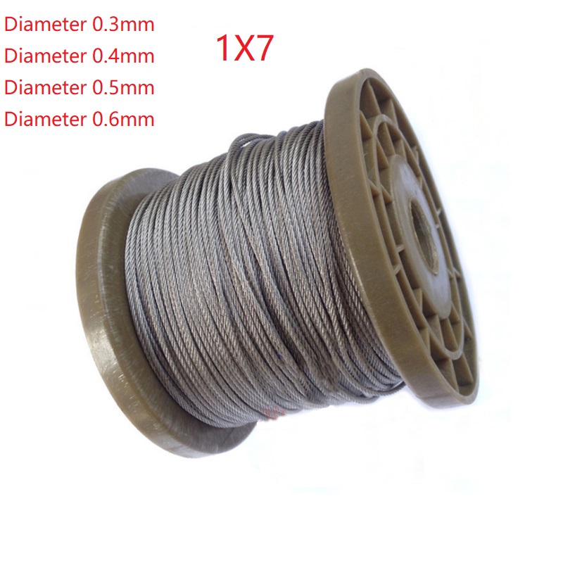 

1*7 5 Meter 304 Stainless Steel 0.3mm 0.4mm 0.5mm 0.6mm Diameter Steel Wire Bare Rope Lifting Cable Line Clothesline