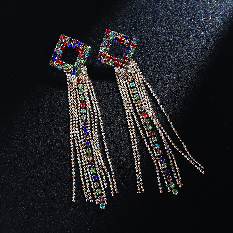 

Tide Woman Rhinestone Earring Double-deck Tassels Claw Chain Full Drill Earrings