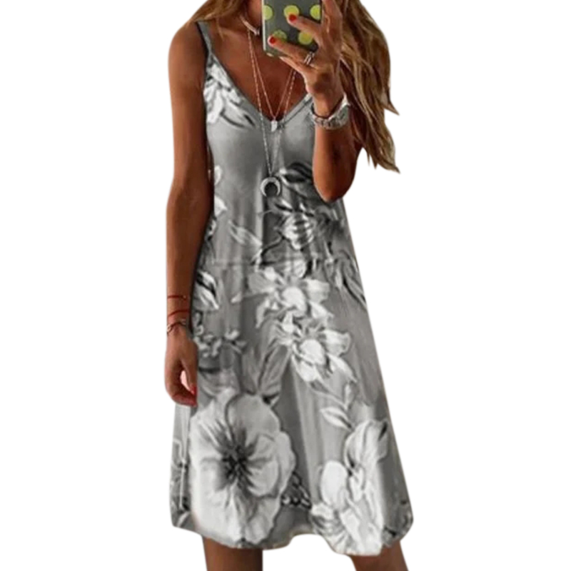 

5XL Women Dress Floral Printed Sleeveless Knee-length Summer Dress Women Clothing Ladies Casual Beach Party Vestidos, Purple