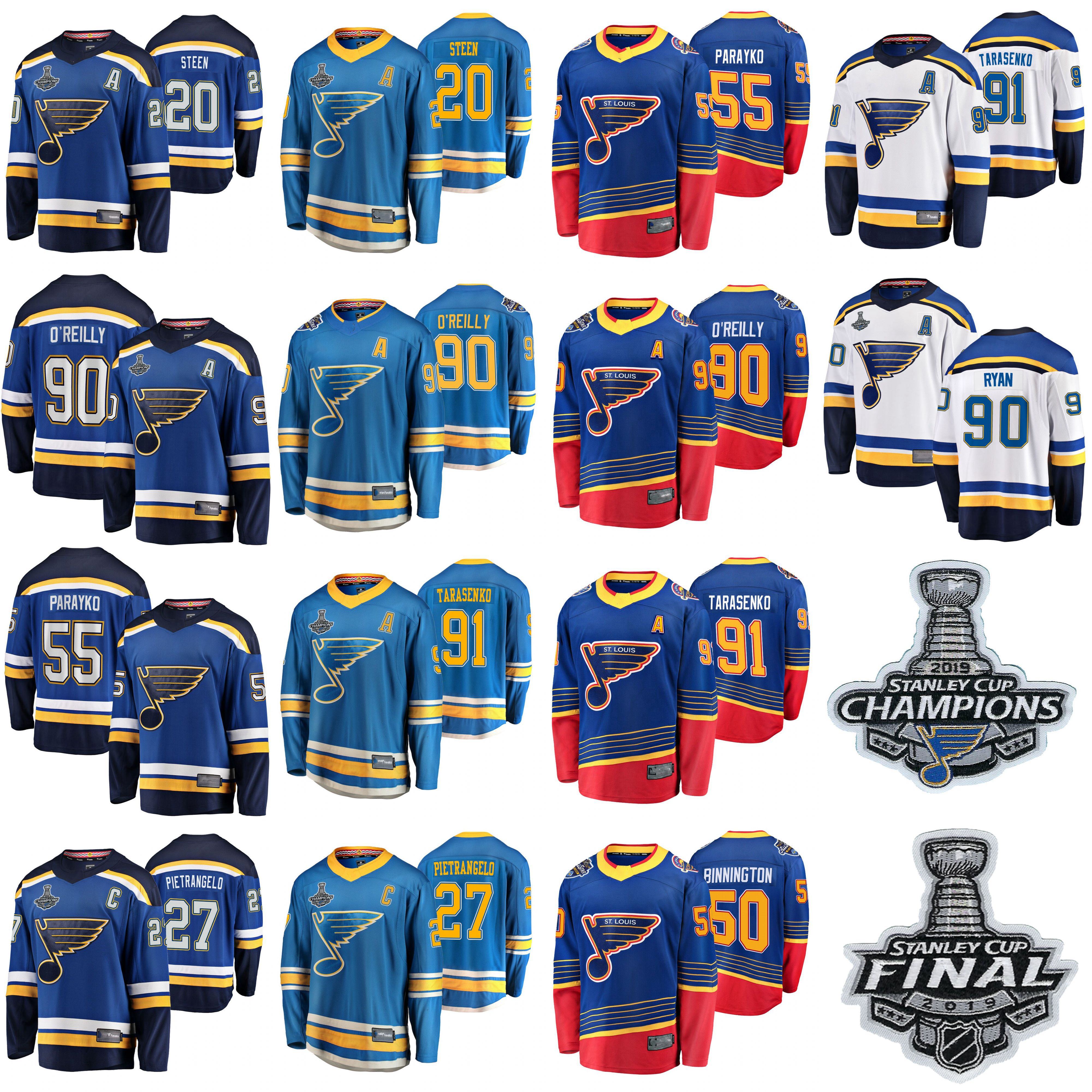 

St. Louis Blues 2019 Stanley Cup Final Champions Hockey Jerseys Vladimir Tarasenko Jersey 90 Ryan O'Reilly Colton Parayko Steen Stitched, Black;red