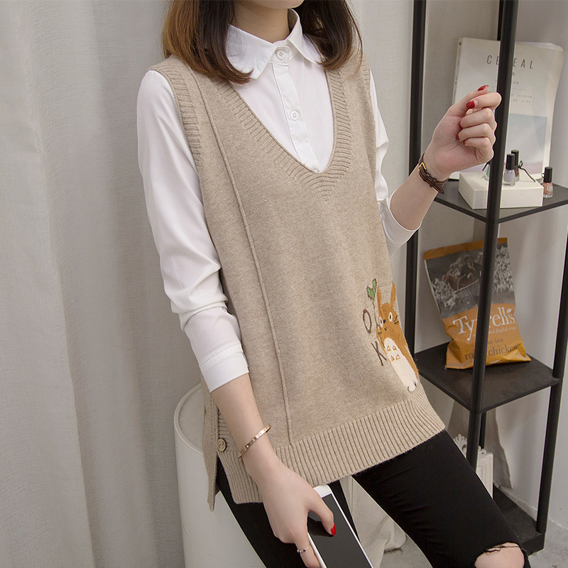 

V-neck knitted vest for women' autumn wear new Korean version loose outside with wool vest and all-around sweater, See chart