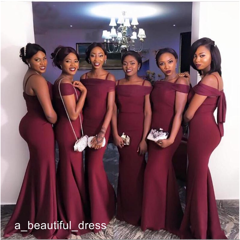 

Wedding Party Events Sexy Mermaid Off Shoulder Burgundy Cheap Long Modest Bridesmaid Dresses Plus Size Prom Dresses Formal Dresses