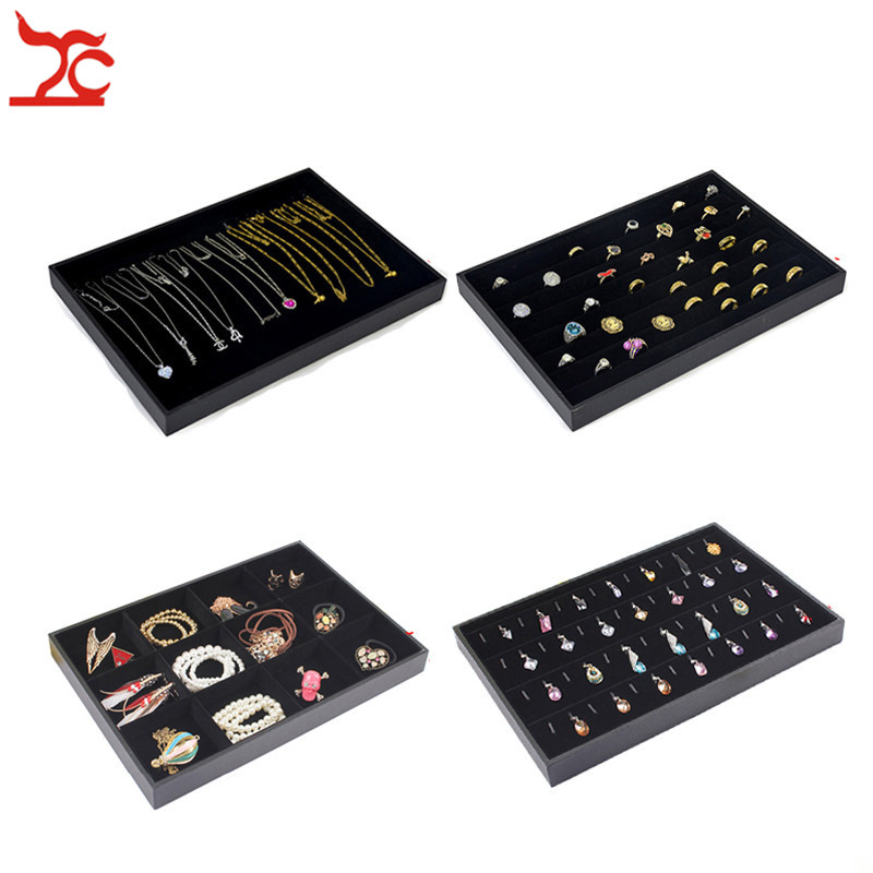 

Black Velvet Stackable Jewelry Display Trays Necklace Ring Earring Holder Showcase Pendant Watch Storage Jewelry Boxes