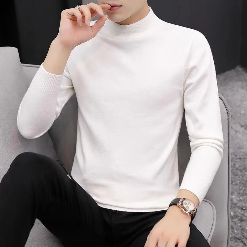 

2020 autumn and winter new youth Korean slim men's high neck sweater men's solid color sweater men, Navy