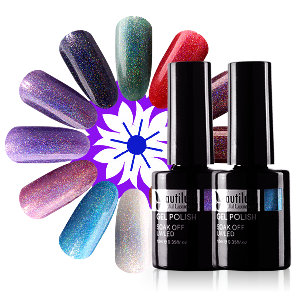 

Beautilux 1pc Holographic Rainbow Glitter Gel Nail Polish Soak Off UV LED Hologram Gel Varnish Nail Art Polish Lacquer 10ml, B293