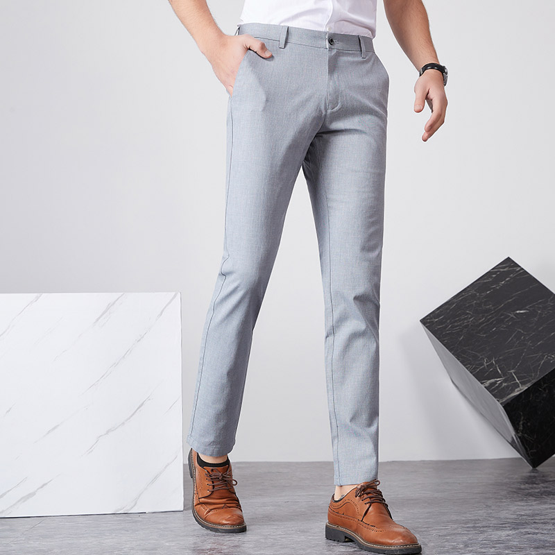 

2020 Summer Business Linen Pants Men Slim Stretch Men Pants Casual Fashions Zipper Linen Trousers Pantalone Uomo, Beige