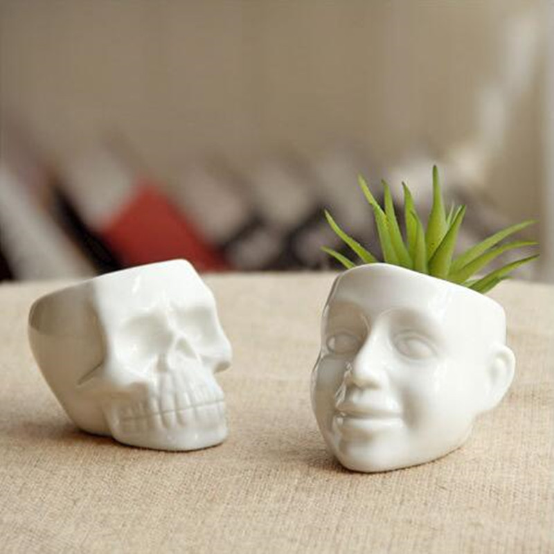 

1PC Flower Pot Capita Skull Flower Pots Planters Desktop Accessories Home Decoration Modern Design Gifts White Ceramic Pots