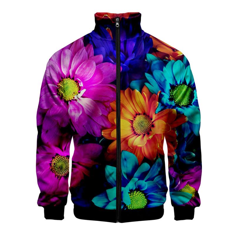 

New 3D Printed Colorful Floral Clothes Stand Collar Zipper Jacket Boys and Girls Fashion Sweatshirt Hoodie Custom Full Regular, 3t09-2